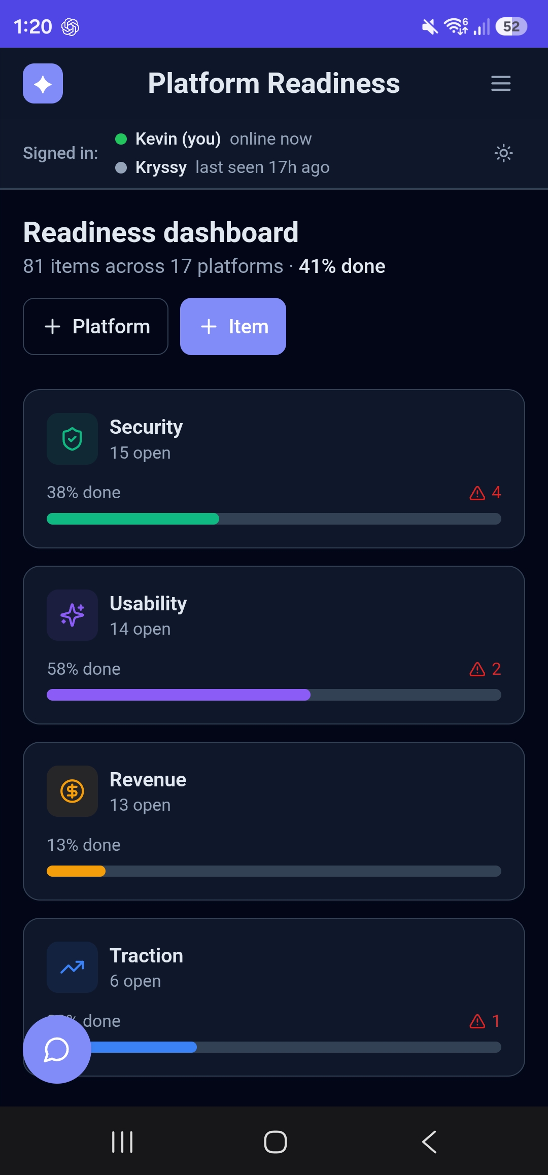Platform Readiness screenshot